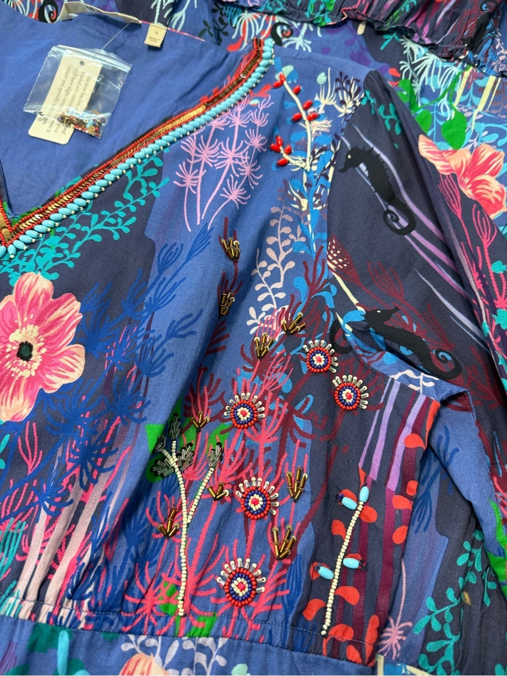 Soft Surroundings Martha Maxi Dress Blue Floral Reef Tiered Bell Sleeves Large - Picture 6 of 14